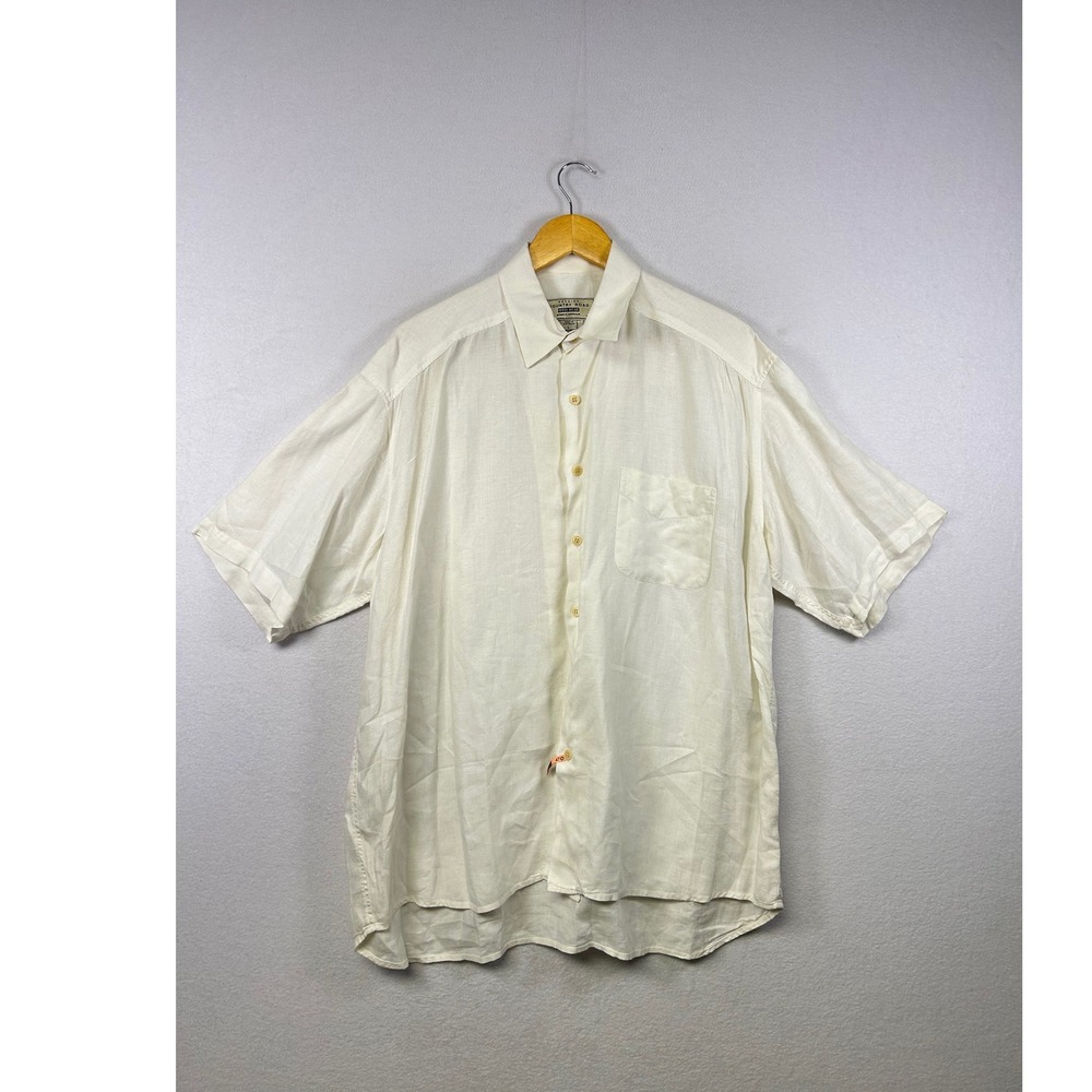 Country Road Workwear Mens Linen Short Sleeve Button Up Shirt L Cream Australia‎
